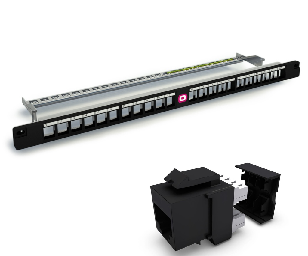 Panel 24 puertos RJ 45 CAT. 6 con administrador trasero